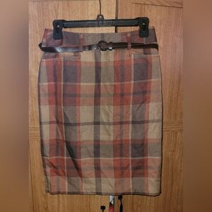 Dressbarn orange/beige plaid pencil skirt with belt women's size 4